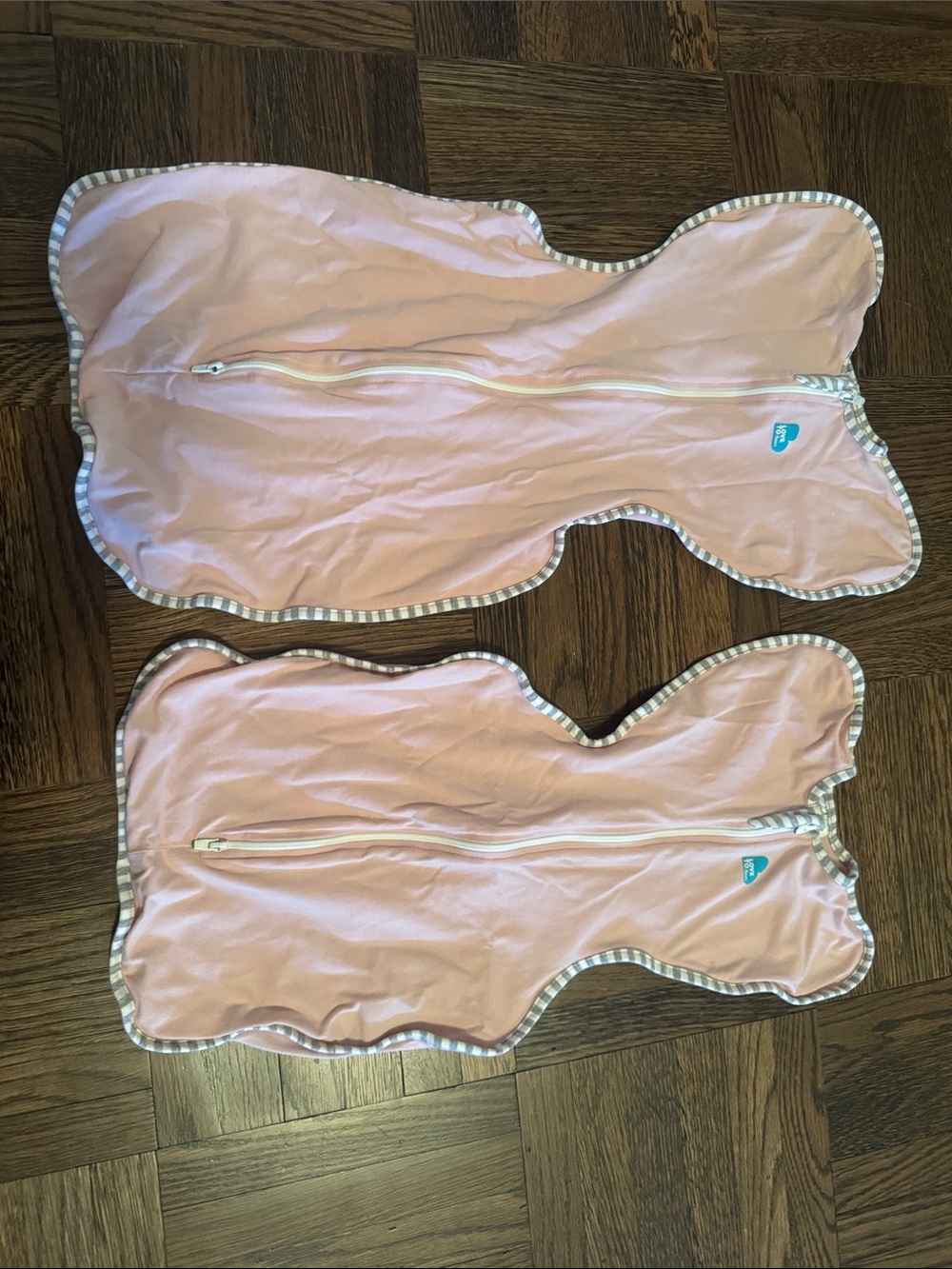 Two Love to dream Pink SwaddleUp sleep Sacks with Striped Trim, small and medium